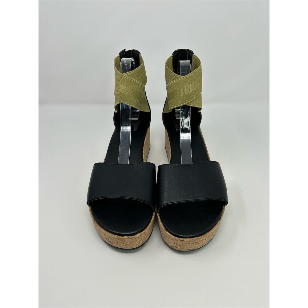 SOREL Platform Wedge Sandals Womens Black Cork Midsole Elastic Straps Size 11 - Picture 4 of 12